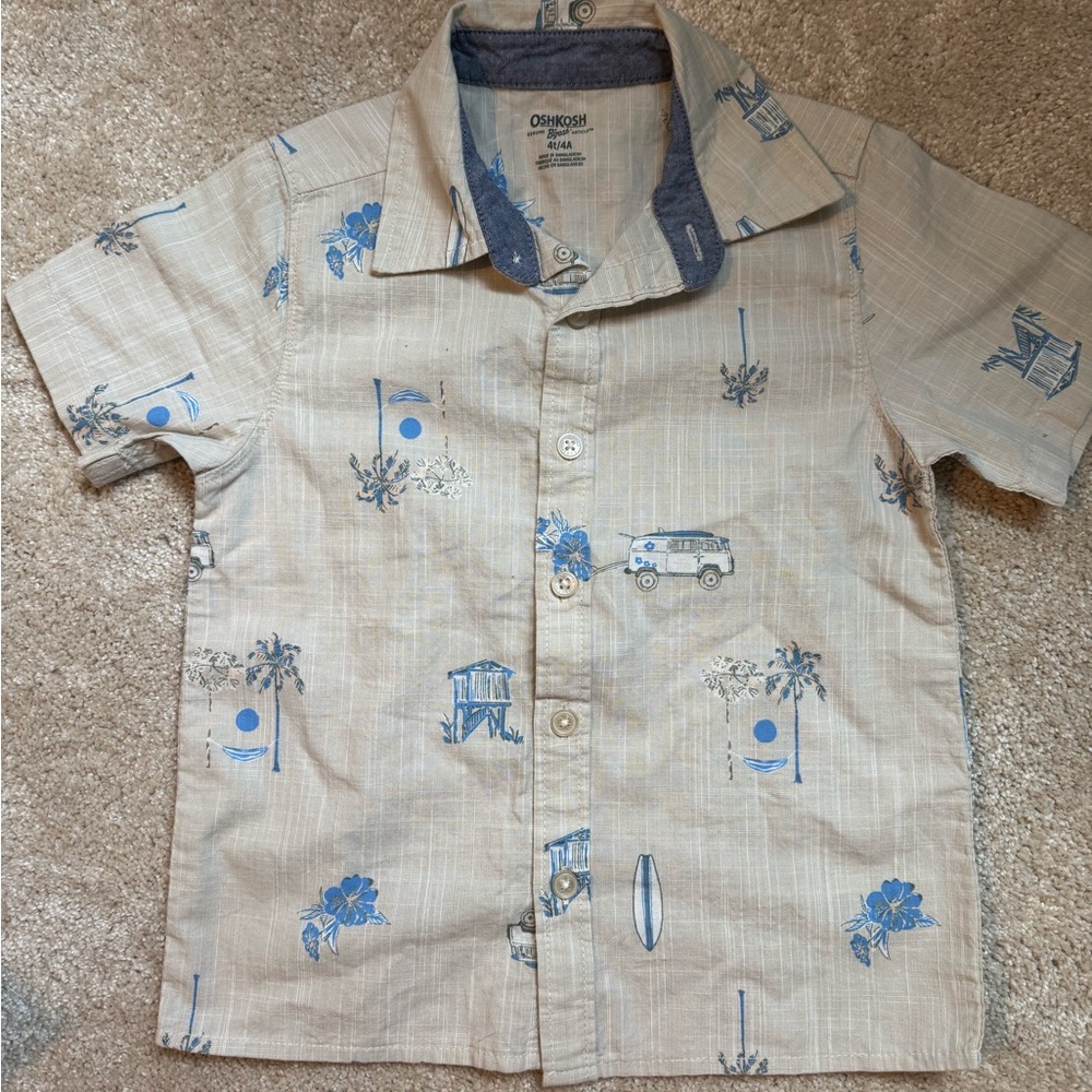 2 / $12 👕 NWOT OshKosh B'gosh Tan and Blue Casual Button Down Shirt